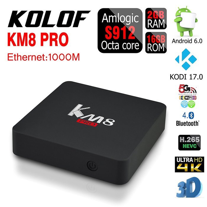 KOLOF KM8 PRO Amlogic S912 OTT TV Box Octa Core Android 6.0 KODI 17.0 2G 16G Streaming Media Player
