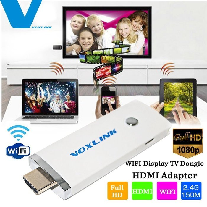 Voxlink 2.4G 150M 1080P WIFI Display TV Dongle HDMI Adapter, White N2