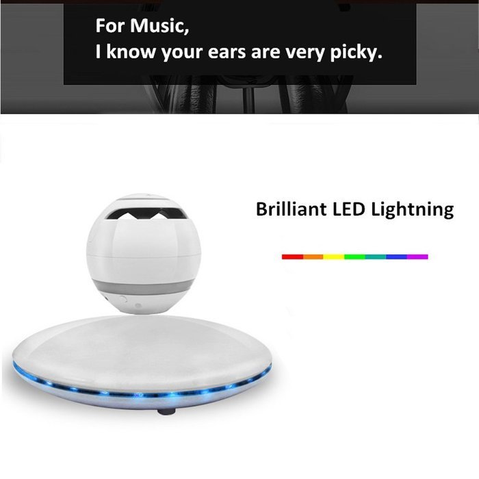 GIZEE Portable Wireless LED Floating Levitating Bluetooth Speaker for iphone Samsung HTC Ipad Tablet PC etc.(White)