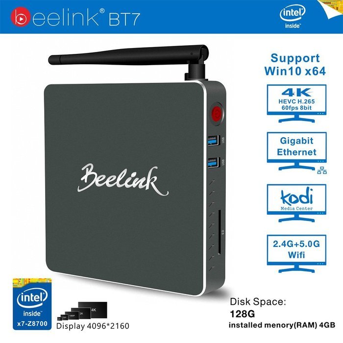 Docooler&reg; Beelink BT7 Windows 10 Smart TV Box Intel Atom x7-Z8700 64 Bits 4GB / 128GB Mini PC KODI 2.4G / 5G Wi-Fi... N4