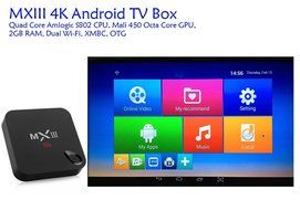 MX3 4K Android TV Box - Quad Core Amlogic S802 CPU, Mali 450 Octa Core GPU, 2GB RAM, Dual Wi-Fi, XMBC, OTG N5