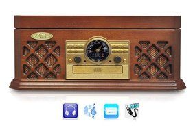 Pyle PTCD4BT Bluetooth Classic Style Record Player Turntable with CD Player, Cassette Deck, AUX (3.5mm) Input,...