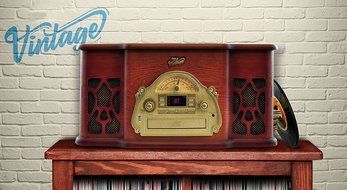 Pyle PTCD4BT Bluetooth Classic Style Record Player Turntable with CD Player, Cassette Deck, AUX (3.5mm) Input,... N9