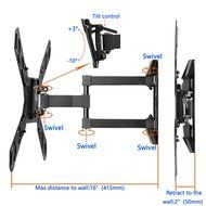 Perlegear Full Motion TV Wall Mount Bracket with Dual Articulating Arm for most 37-70 Inch LED, LCD, OLED, Plasma... N12