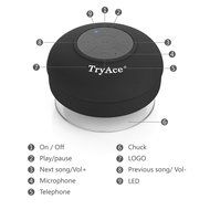 TryAceWireless Bluetooth Waterproof Shower Speaker Bluetooth 3.0 Car Handsfree Speakerphone built in Mic Control... N5