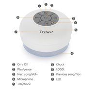 TryAceWireless Bluetooth Waterproof Shower Speaker Bluetooth 3.0 Car Handsfree Speakerphone built in Mic Control... N19