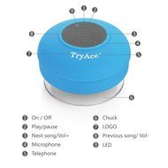 TryAceWireless Bluetooth Waterproof Shower Speaker Bluetooth 3.0 Car Handsfree Speakerphone built in Mic Control... N29