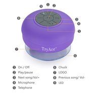 TryAceWireless Bluetooth Waterproof Shower Speaker Bluetooth 3.0 Car Handsfree Speakerphone built in Mic Control... N36