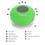 TryAceWireless Bluetooth Waterproof Shower Speaker Bluetooth 3.0 Car Handsfree Speakerphone built in Mic Control... N43