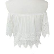 AIMTOPPY Fashion Sexy Fashion Women Lace White Blouse Off Shoulder Crop Shirt Tops (S, White) N4