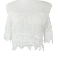 AIMTOPPY Fashion Sexy Fashion Women Lace White Blouse Off Shoulder Crop Shirt Tops (S, White) N6