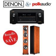 Denon AVR-X3200W 7.2 Channel 4K HD Receiver + Polk Audio (2) TSi500 Floorstanding Speakers System in Cherry