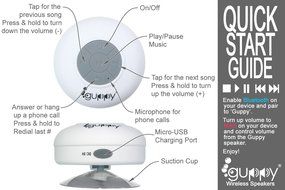 Guppy&reg; Water Resistant Bluetooth Shower Speaker - Wireless Portable Audio, New 2015 Model - Kid-friendly, Built-in... N6