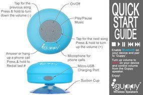 Guppy&reg; Water Resistant Bluetooth Shower Speaker - Wireless Portable Audio, New 2015 Model - Kid-friendly, Built-in... N16