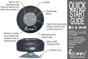 Guppy&reg; Water Resistant Bluetooth Shower Speaker - Wireless Portable Audio, New 2015 Model - Kid-friendly, Built-in... N50
