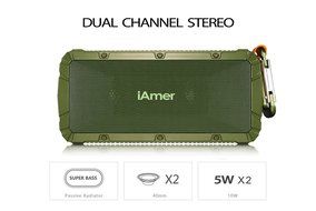 Bluetooth Speaker, iAmer Waterproof IPX6 Outdoor Sports Wireless Portable Speaker with 2 x 5W Drivers Enhanced... N3
