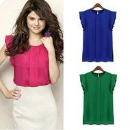 AIMTOPPY Fashion Womens Loose Casual Chiffon Short Sleeve Blouse Shirt Tops (M, Green) N3