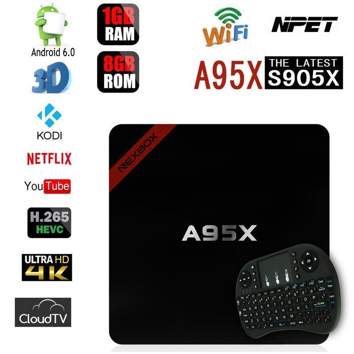 NPET A95X S905X 1GB 8GB Android 6.0 TV Box Support 4K Kodi 16.1 Fully Loaded-Support Ultra-Fast Running Speed...