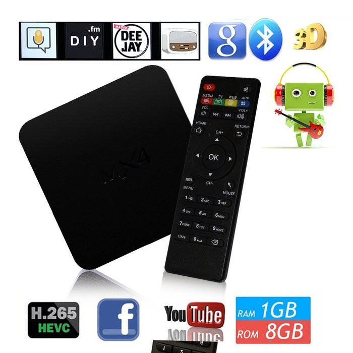 Zibo MX4 Android TV Box RK3229 Quad Core 1.5 GHz 4.4 1GB/8GB WiFi Streaming Media Player with KODI(XBMC) Pre-loaded...