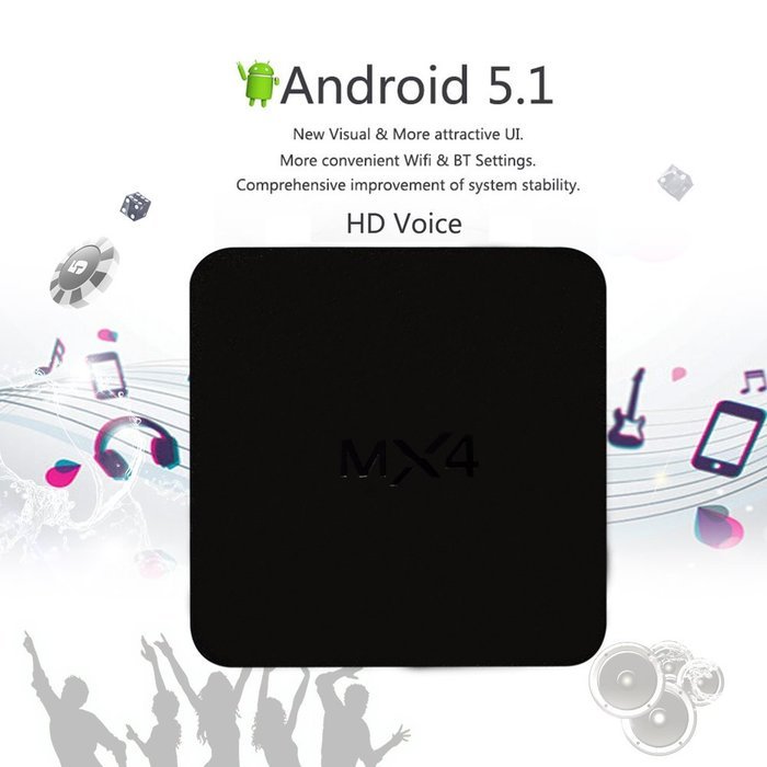 Zibo MX4 Android TV Box RK3229 Quad Core 1.5 GHz 4.4 1GB/8GB WiFi Streaming Media Player with KODI(XBMC) Pre-loaded... N4