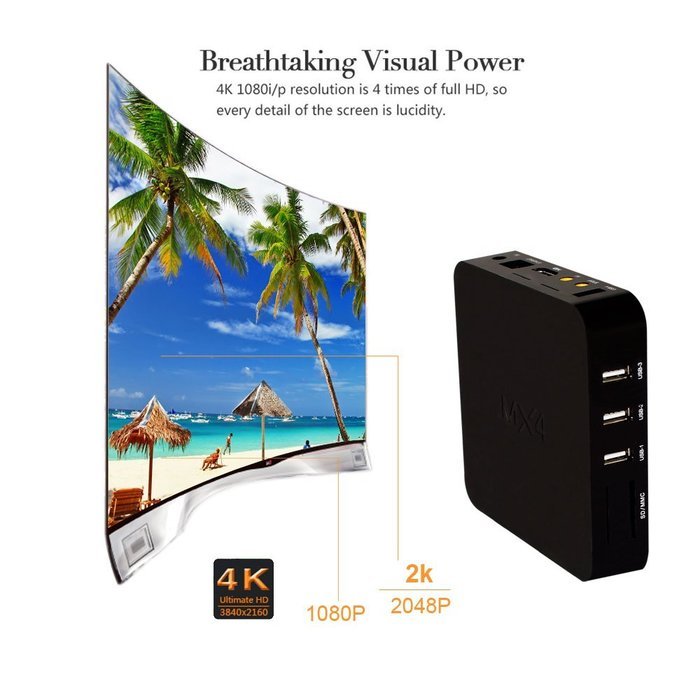 Zibo MX4 Android TV Box RK3229 Quad Core 1.5 GHz 4.4 1GB/8GB WiFi Streaming Media Player with KODI(XBMC) Pre-loaded... N6