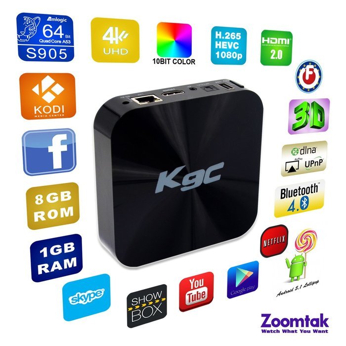 Andriod 5.1 TV BOX Zoomtak K9C Amlogic S905 Chipset 1GB RAM/8GB ROM HDMI 2.0 Kodi 16.1 Fully Loaded 2.4G WIFI...