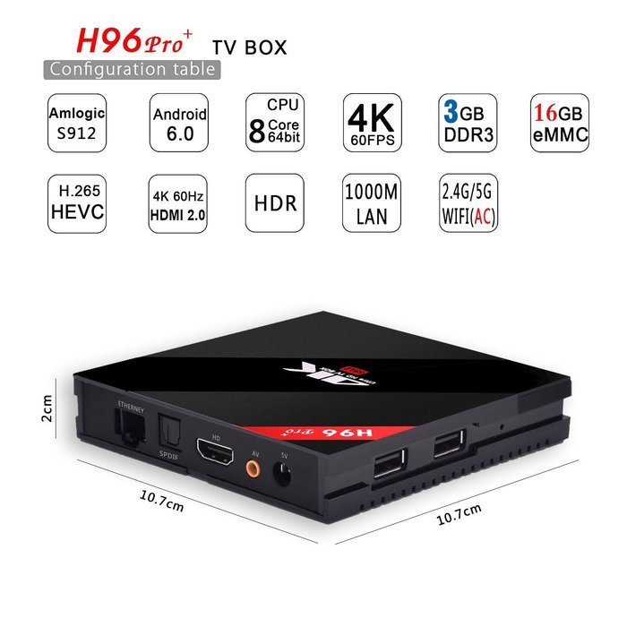 KUAK H96 PRO+ TV BOX Amlogic S912 Android 6.0 Kodi 16.1 octa Core 3GB 16GB Dual WiFi 2.4GHz 5GHz Bluetooth 4.1... N4