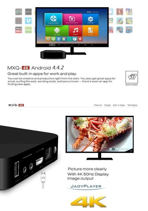 SNEER MXQ-4K TV Box Android TV Box RK3229 Quad Core 1GB DDRIII 8GB Nand Flash with Kodi15.2 XBMC WiFi 2.4GHz Support... N6