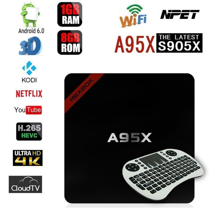 NPET A95X S905X 1GB 8GB Android 6.0 TV Box Support 4K Kodi 16.1 Fully Loaded-Support Ultra-Fast Running Speed... N2
