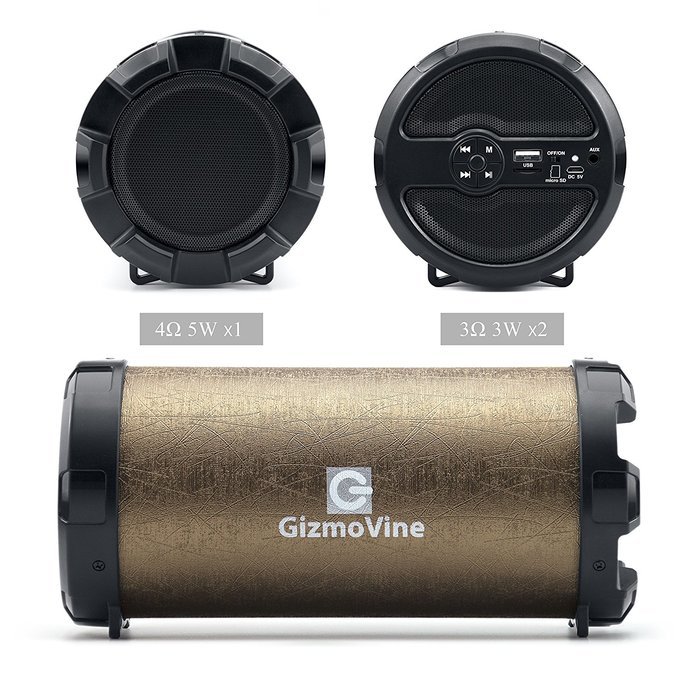 GizmoVine Bluetooth Wireless Stereo Speaker with Enhanced Bass , Support Aux-in , FM Radio , TF card , USB , Compatible... N22