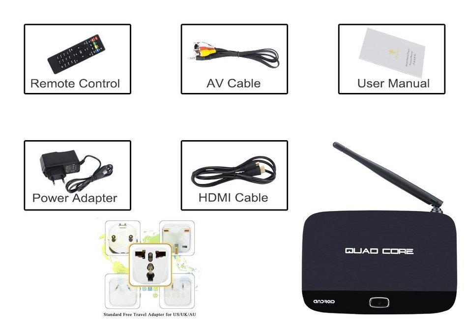 F7 Android TV Box - Rockchip 3128 Quad Core CPU, Bluetooth 4.0, 1GB+8GB, Wi-Fi, DLNA, Miracast, Airplay, KODI... N3