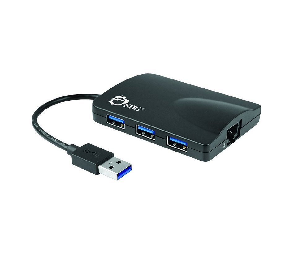SIIG Portable USB 3.0 Hub with Gigabit Ethernet Adapter for Windows or Mac (JU-H30011-S1)