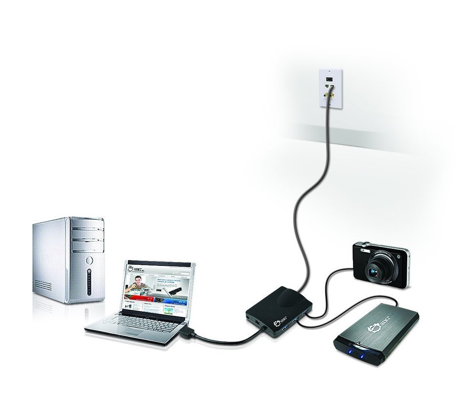 SIIG Portable USB 3.0 Hub with Gigabit Ethernet Adapter for Windows or Mac (JU-H30011-S1) N5