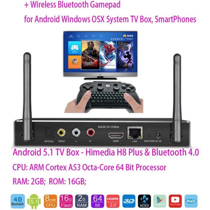 HIMEDIA H8 PLUS Bluetooth 4.0 Smart Android TV Set-Top Box: 4K 3D BD-ISO UHD Octa Core 2GB/16GB, Dual-Band WiFi... N6