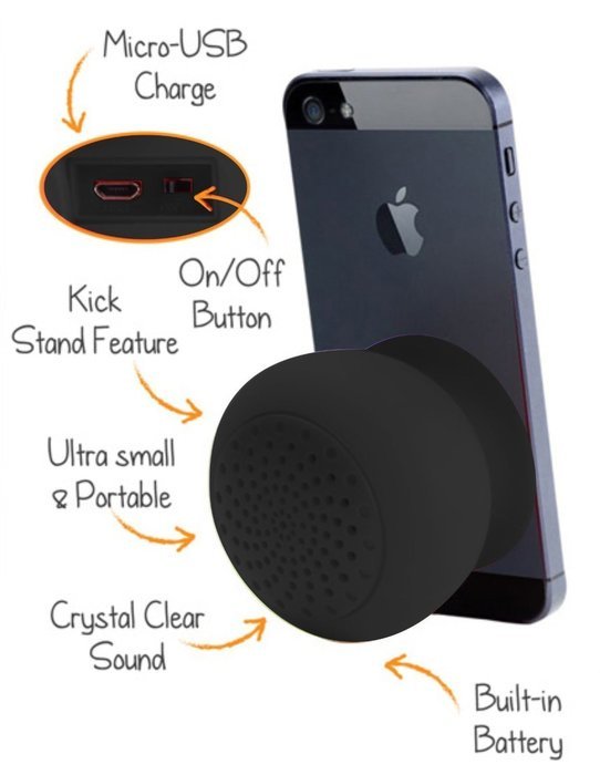 Lanzhid Mushroom Mini Bluetooth Speaker Wireless Waterproof Silicon Suction(Black) N3