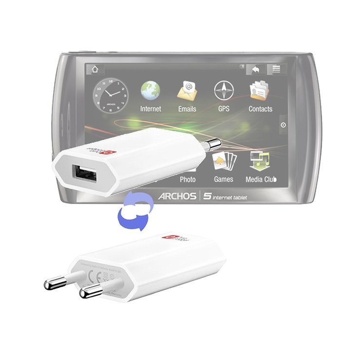 DURAGADGET White 2-Pin EU Mains Charger USB Adaptor For Archos 80 Xenon 8-inch Tablet, Archos&nbsp;5 Internet Tablet...