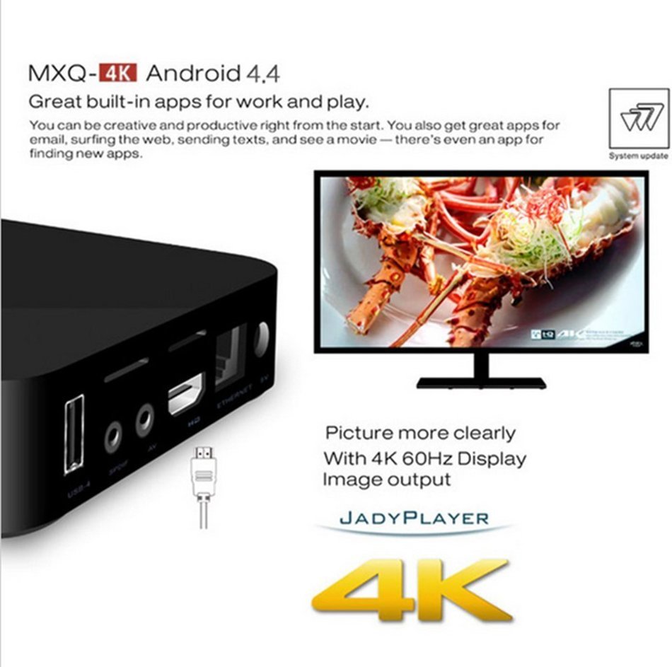 iwish MXQ-4K Smart TV Box RK3229 Quad Core 32bit Android 4.4 1GB/8GB UHD 4K2K 3D USB SD HDMI Mini PC WiFi Miracast... N5