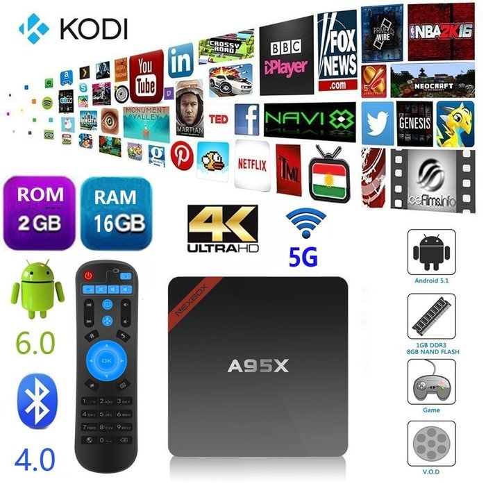 【2GB RAM+16GB ROM】NEXBOX 2016 New Arrival Amlogic S905X Quad Core Cortex A53 CPU 2.0GHz 64bit A95X TV Box Android...
