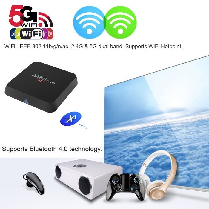 Docooler&reg; M8S PLUS 4K Smart Android 5.1.1 TV Box Amlogic S905 Quad-core 64 Bits KODI XBMC H.265 UHD 4K 2G / 8G... N4
