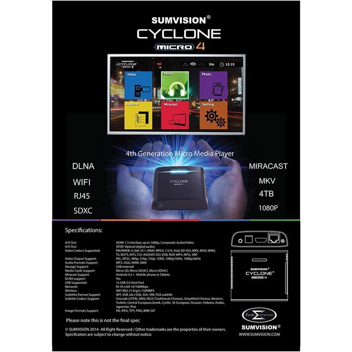 SUMVISION CYCLONE Fusion 2 HDMI Media Player Docking Station N7