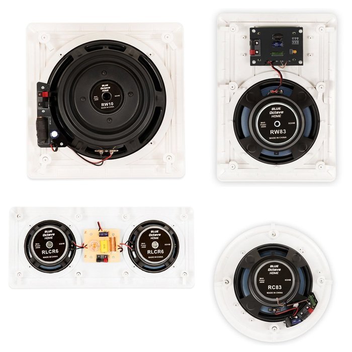 Blue Octave In Wall and In Ceiling 5.1 Home Theater 8" Speaker Set New 2100 Watts RHT835 N3