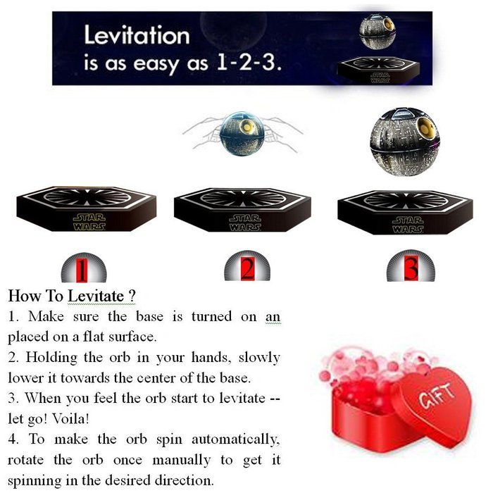 hellosy Star Wars Death Star Levitating Portable Wireless Bluetooth Speakers Rechargeable Floating Sound System N4