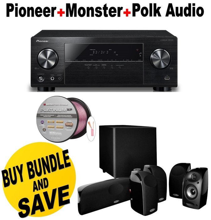 Pioneer 5.1 Channel Network AV Receiver Audio & Video Component Receiver, Black (VSX-531) + Polk Audio 5.1 TL1600...