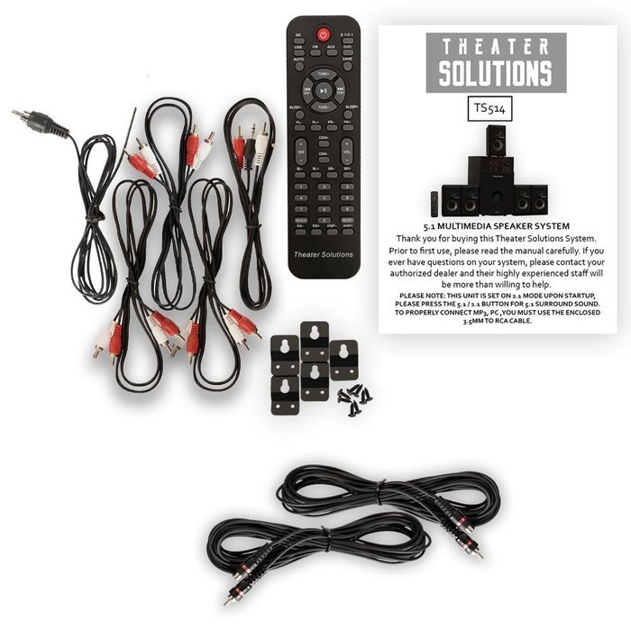 Theater Solutions 5.1 Home Theater Speaker System with Tuner and Two 25' Extension Cables TS514-2 N5