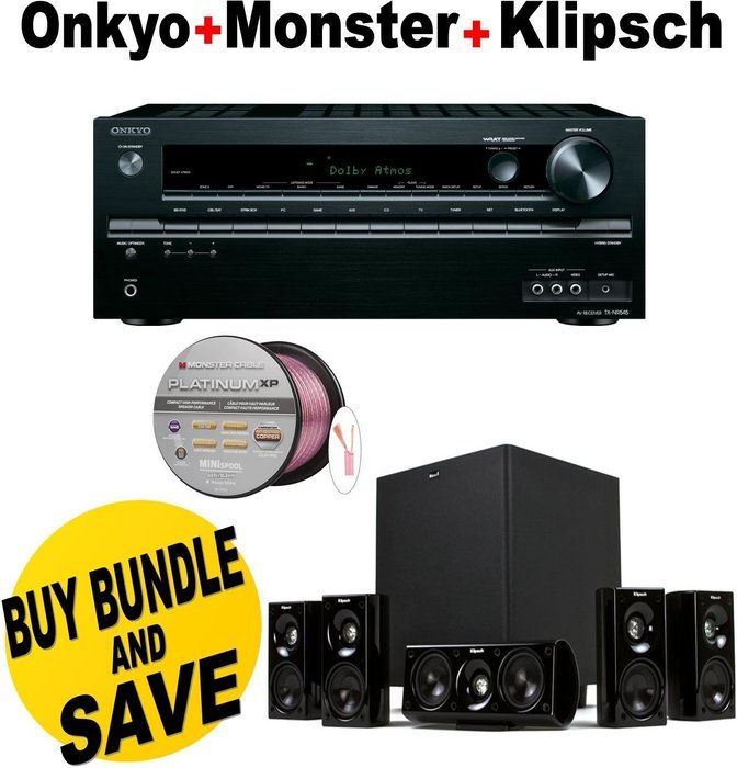 Onkyo TX-NR545 7.2-Channel Network A/V Receiver + Klipsch HDT-600 Home Theater System + Monster - Platinum XP...