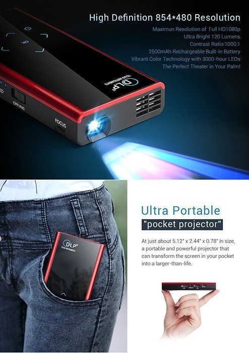 Mini Portable DLP Projector Support Wifi Bluetooth HDMI Input Output Android 4.2.2 System Compatible with iPhone... N3