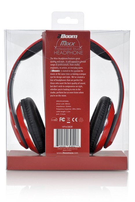 2BOOM MIXX Professional Over Ear Studio Foldable Digital Stereo Bass Wired Headphone Red N5