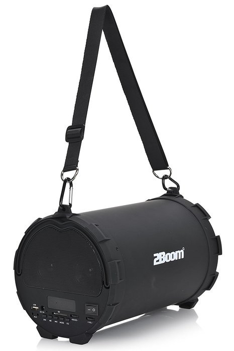 2BOOM Bass King Wireless Rugged Speaker Strap FM radio LED display Outdoor Portable Black