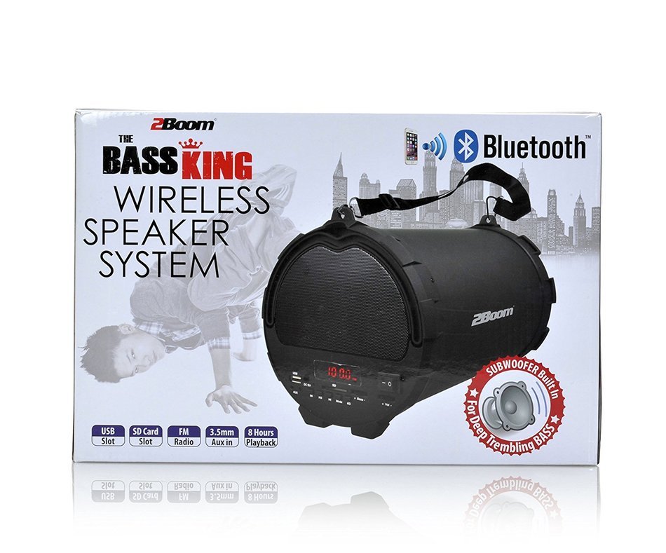 2BOOM Bass King Wireless Rugged Speaker Strap FM radio LED display Outdoor Portable Black N5