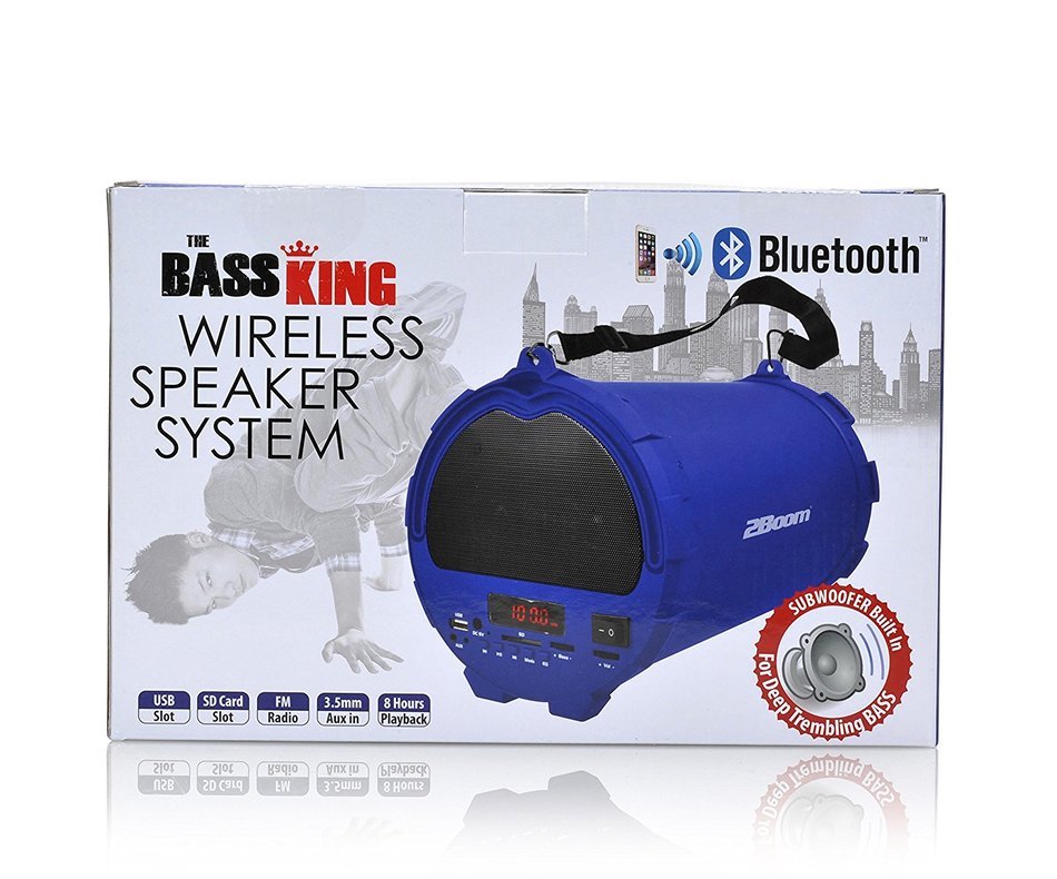 2BOOM Bass King Wireless Rugged Speaker Strap FM radio LED display Outdoor Portable Black N19